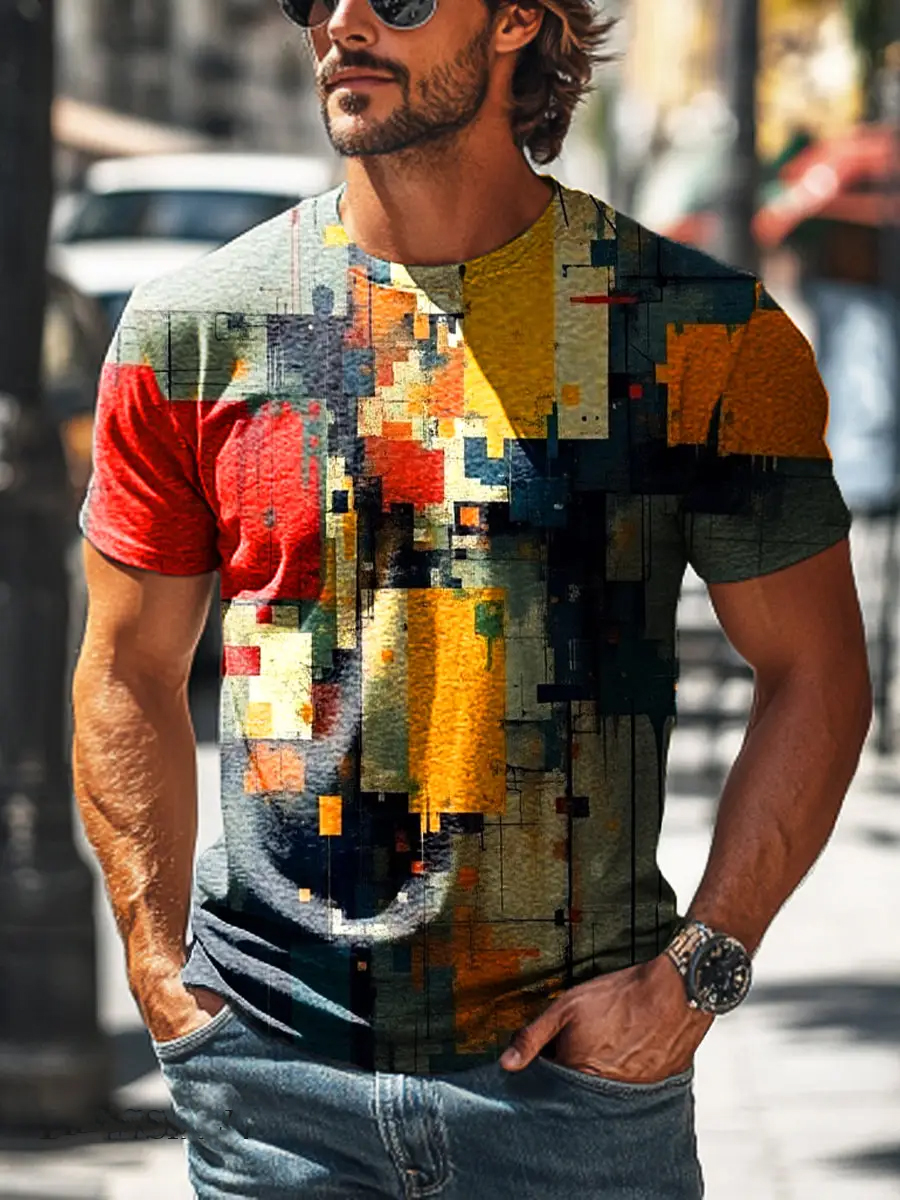 Men's Vintage Abstract Geometric Print T-Shirt