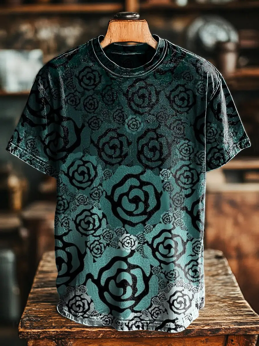 Retro Gradient Floral Print Casual T-Shirt
