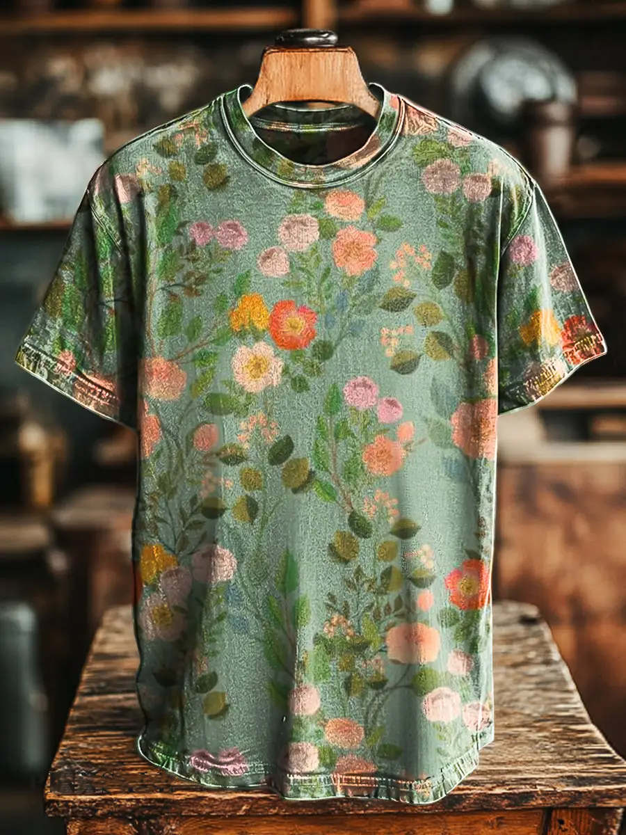 ​​Retro Watercolor Flowers Short Sleeve T-Shirt