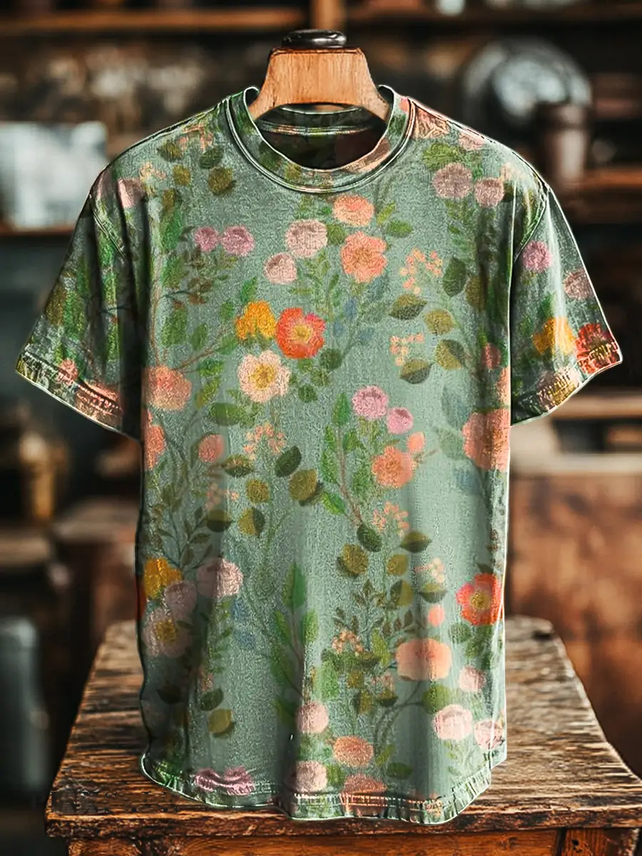 Retro Watercolor Flowers Short Sleeve T-Shirt