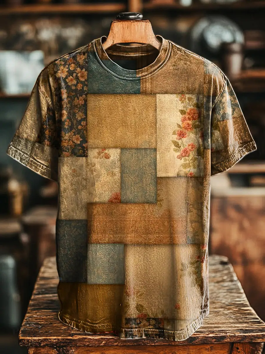 ​​Retro Geometric Floral Print T-Shirt