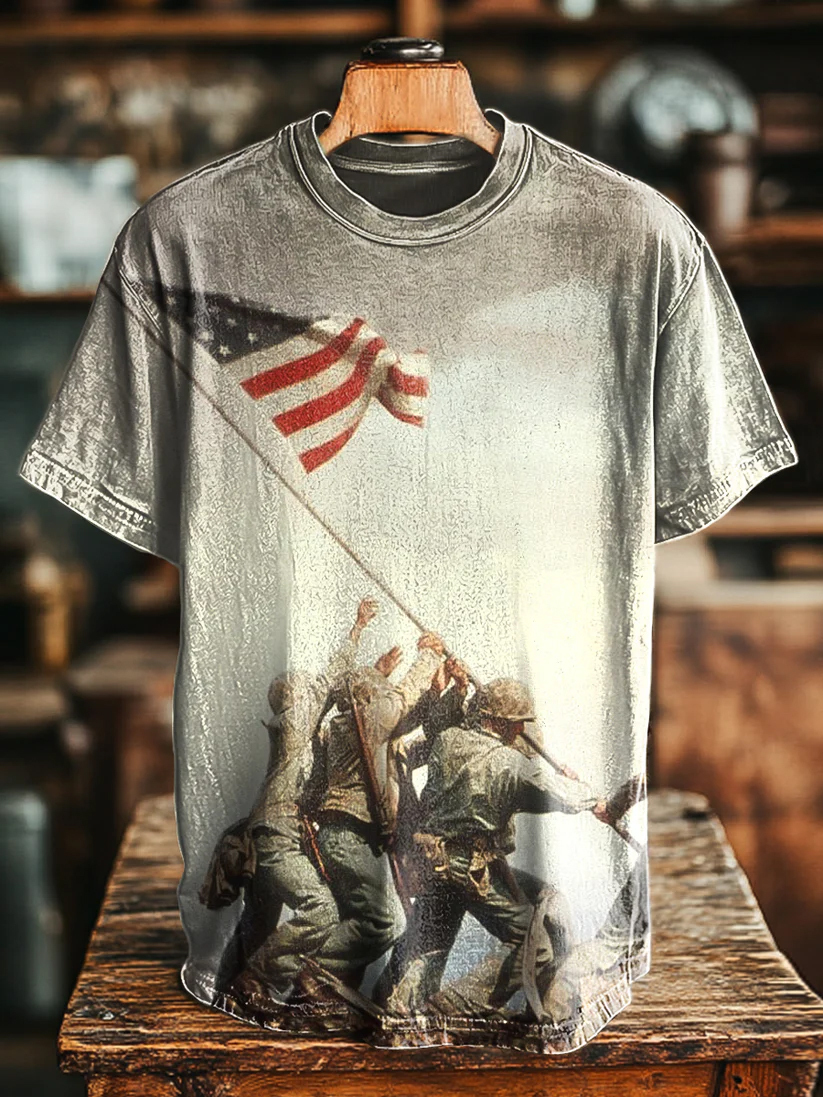 Vintage Flag Print Casual T-Shirt