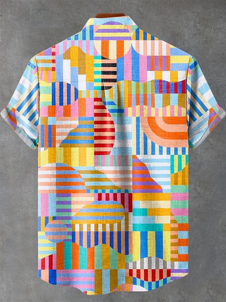 Colorful Abstract Irregular Retro Geometric Design Print Casual Shirt