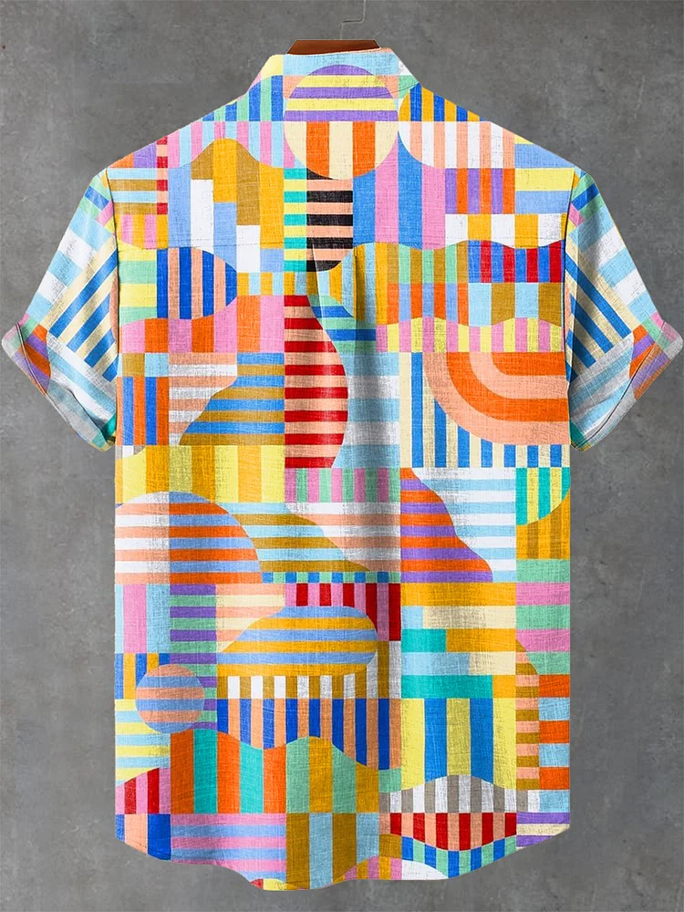 Colorful Abstract Irregular Retro Geometric Design Print Casual Shirt