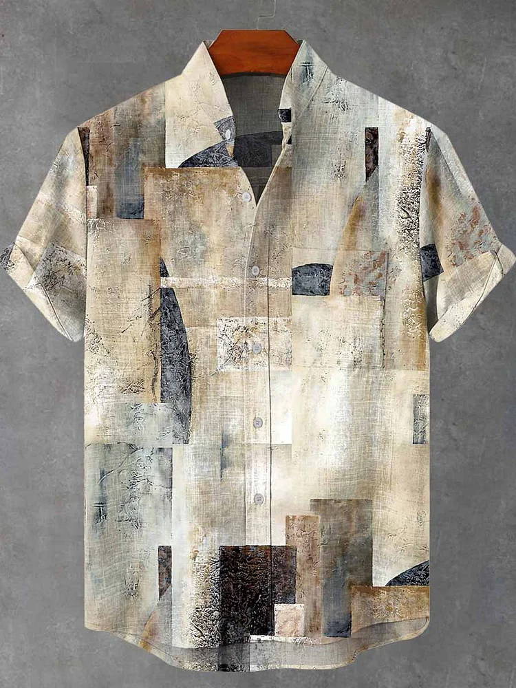 Vintage Light-colored Squares Mottled Decorative Patterns Casual Shirt