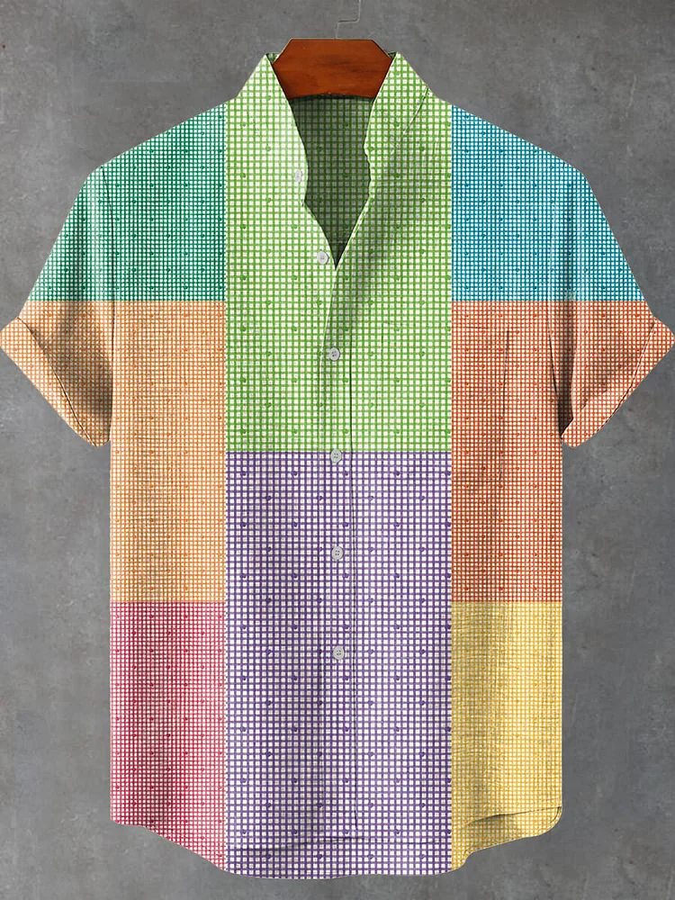 Abstract Geometry Rainbow Plaid Pattern Art Print Casual Shirt