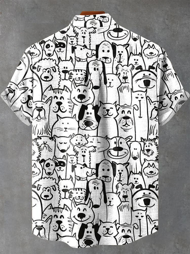 Line Hand Drawn Dog Art Print Casual Shirt