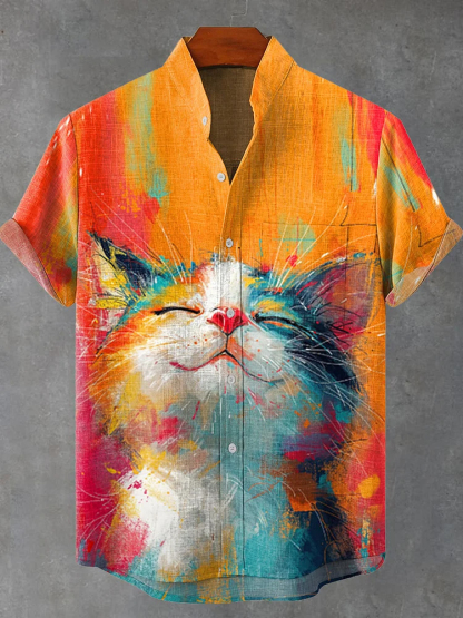 Cute Cat Vintage Print Casual Shirt