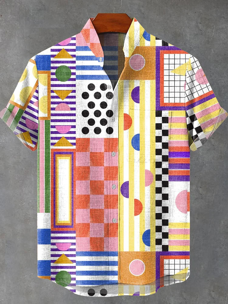 Vintage Geometric Pattern Art Print Casual Shirt