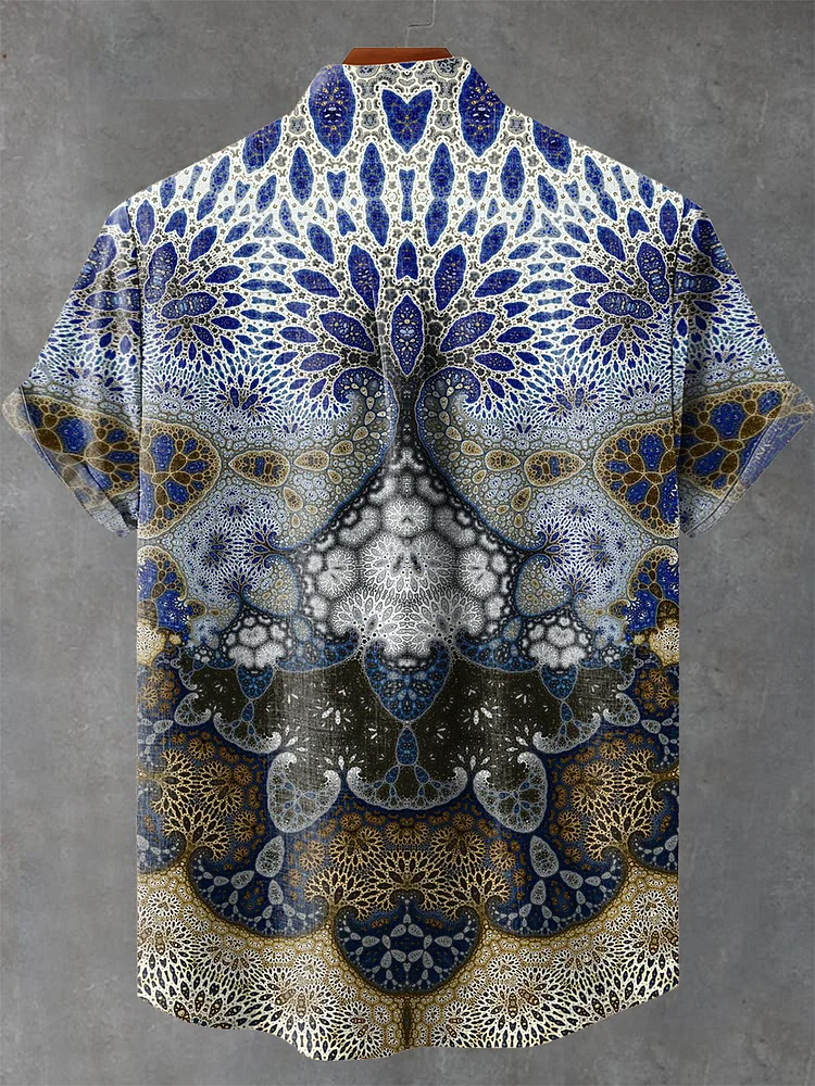 Ethnic Blue Symmetrical Pattern Print Casual Shirt