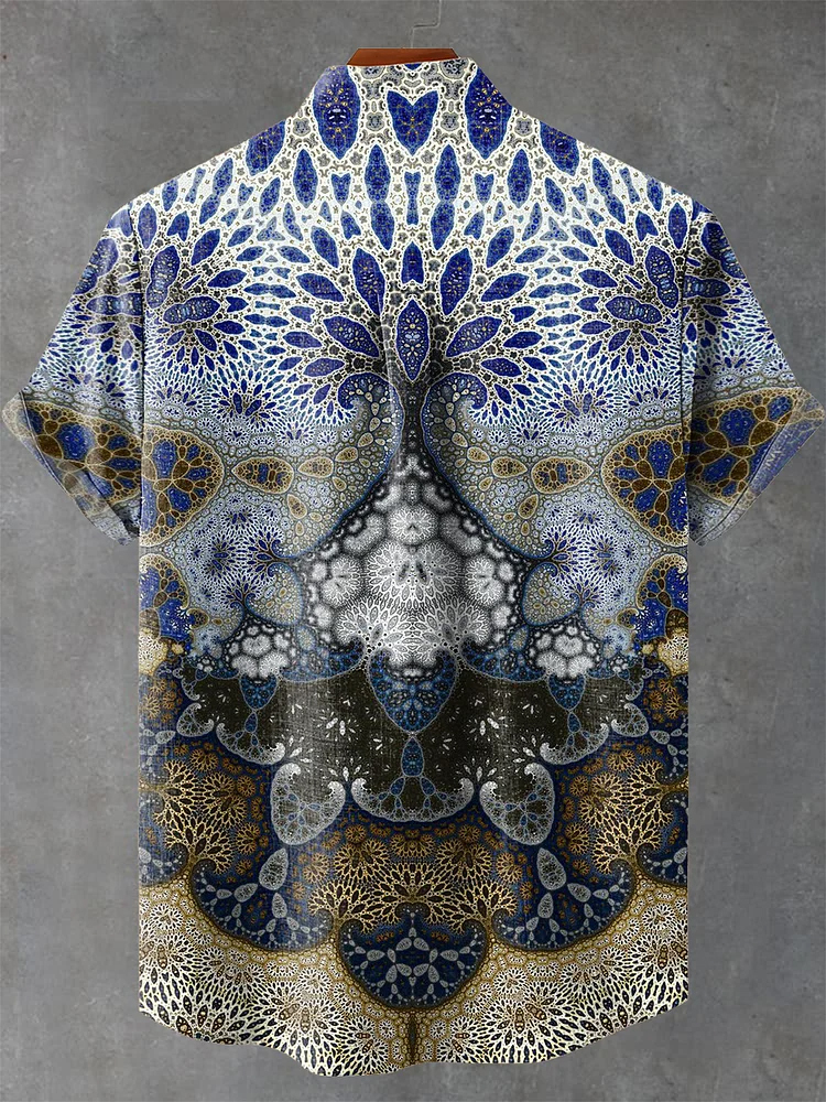 Ethnic Blue Symmetrical Pattern Print Casual Shirt