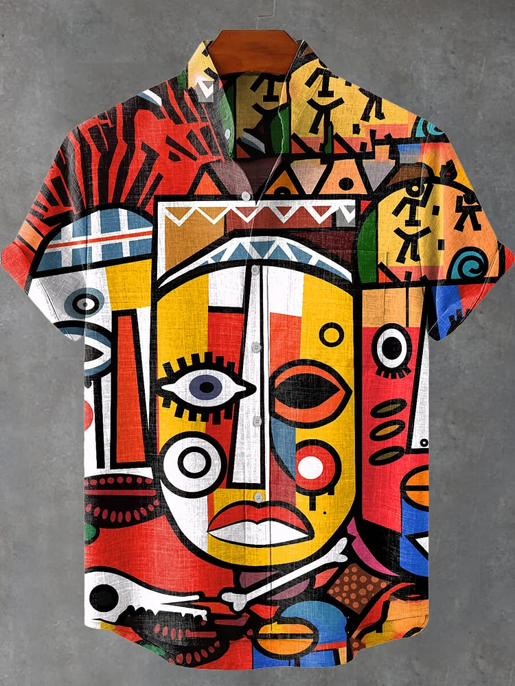 Abstract Geometry Rainbow Mask Pattern Art Print Casual Shirt