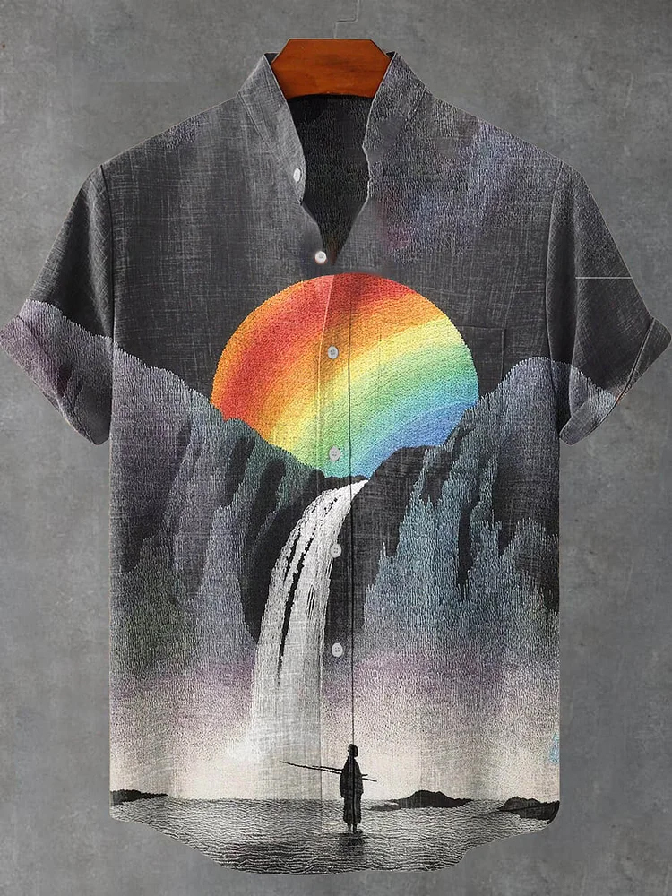 Abstract Geometry Rainbow Pattern Art Print Casual Shirt