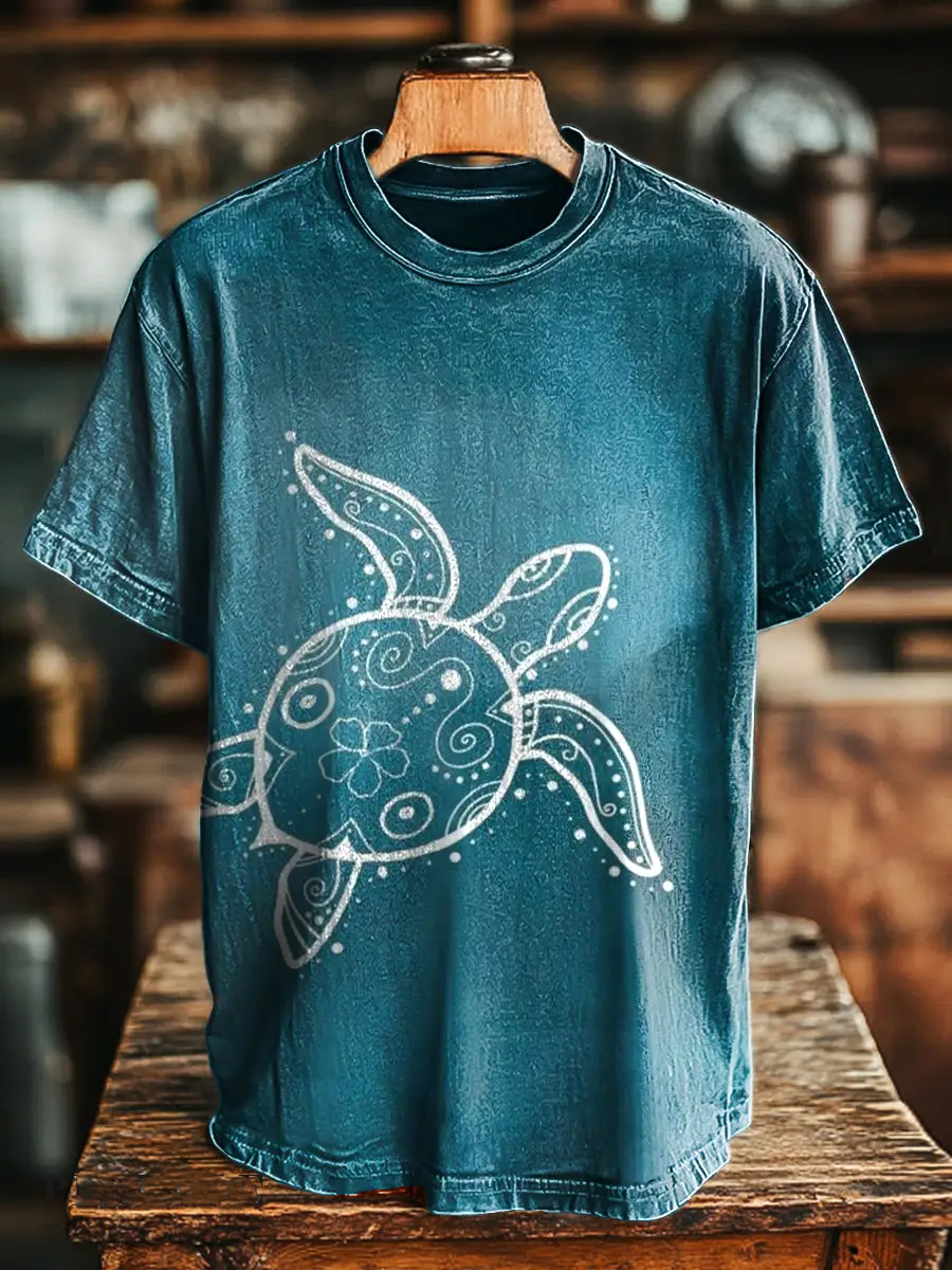 Vintage Turtle Print Casual T-Shirt