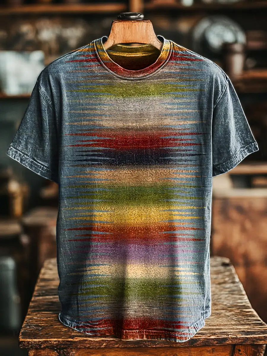 Vintage Abstract Color Block Short Sleeve T-Shirt