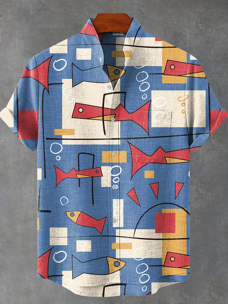 Abstract Geometry Fish Pattern Art Print Casual Shirt