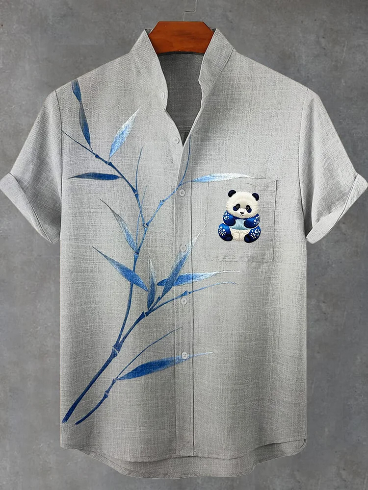 Funny Panda Plants Pattern Art Print Casual Shirt