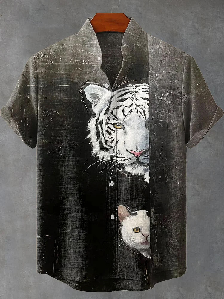 Funny Tiger Cat Animals Pattern Art Print Casual Shirt