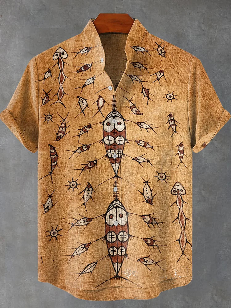 Abstract Geometry Fish Pattern Art Print Casual Shirt
