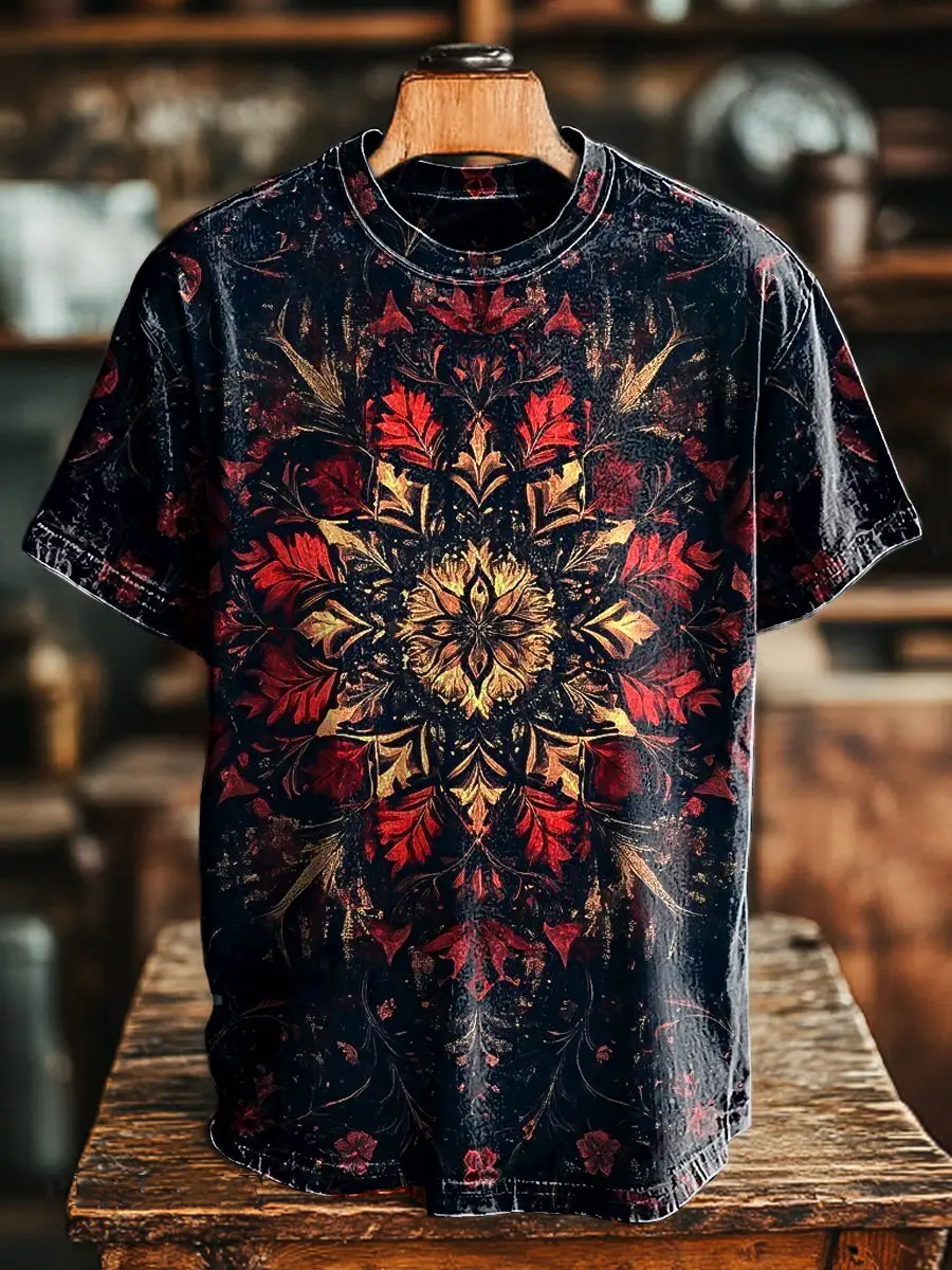 Retro Floral Totem Print Short Sleeve T-Shirt