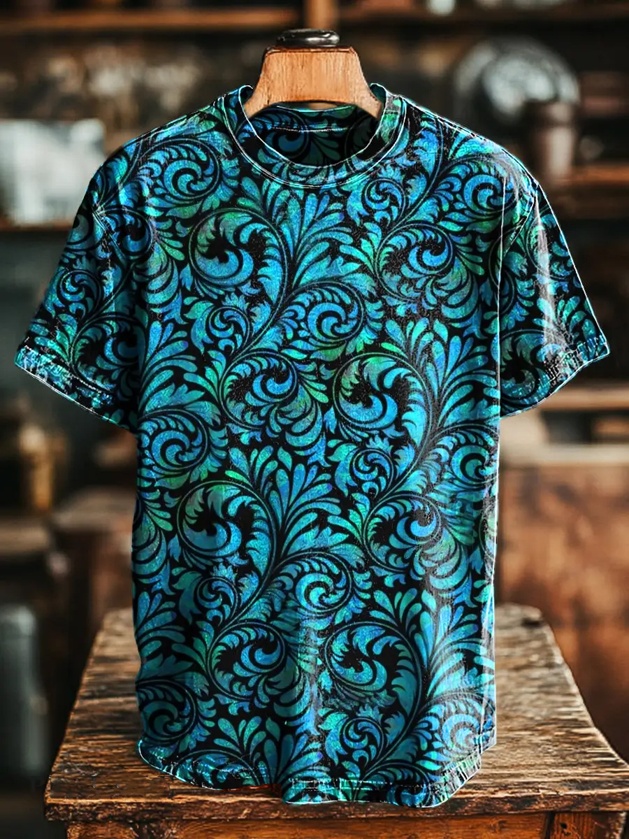Vintage Scroll Print Short Sleeve T-Shirt