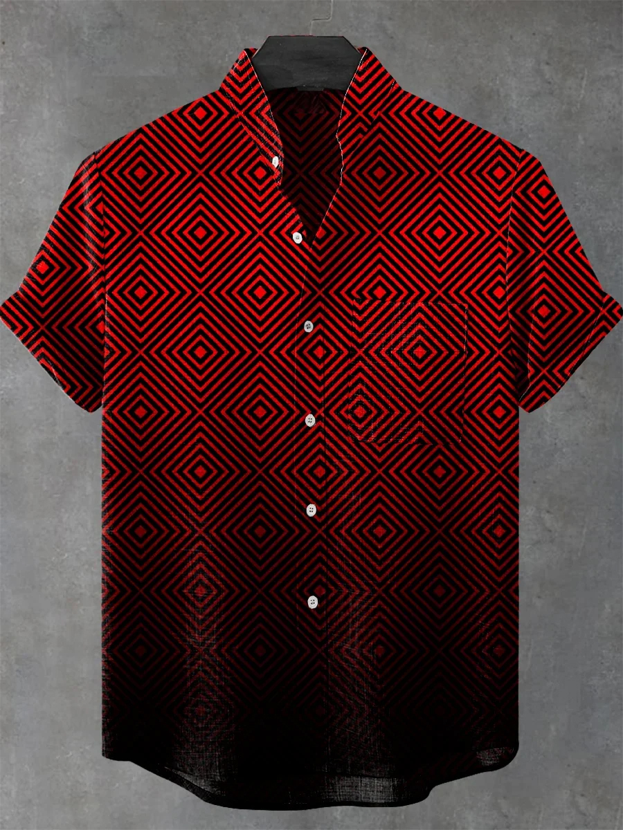Vintage Gradient Geometric Print Casual Shirt