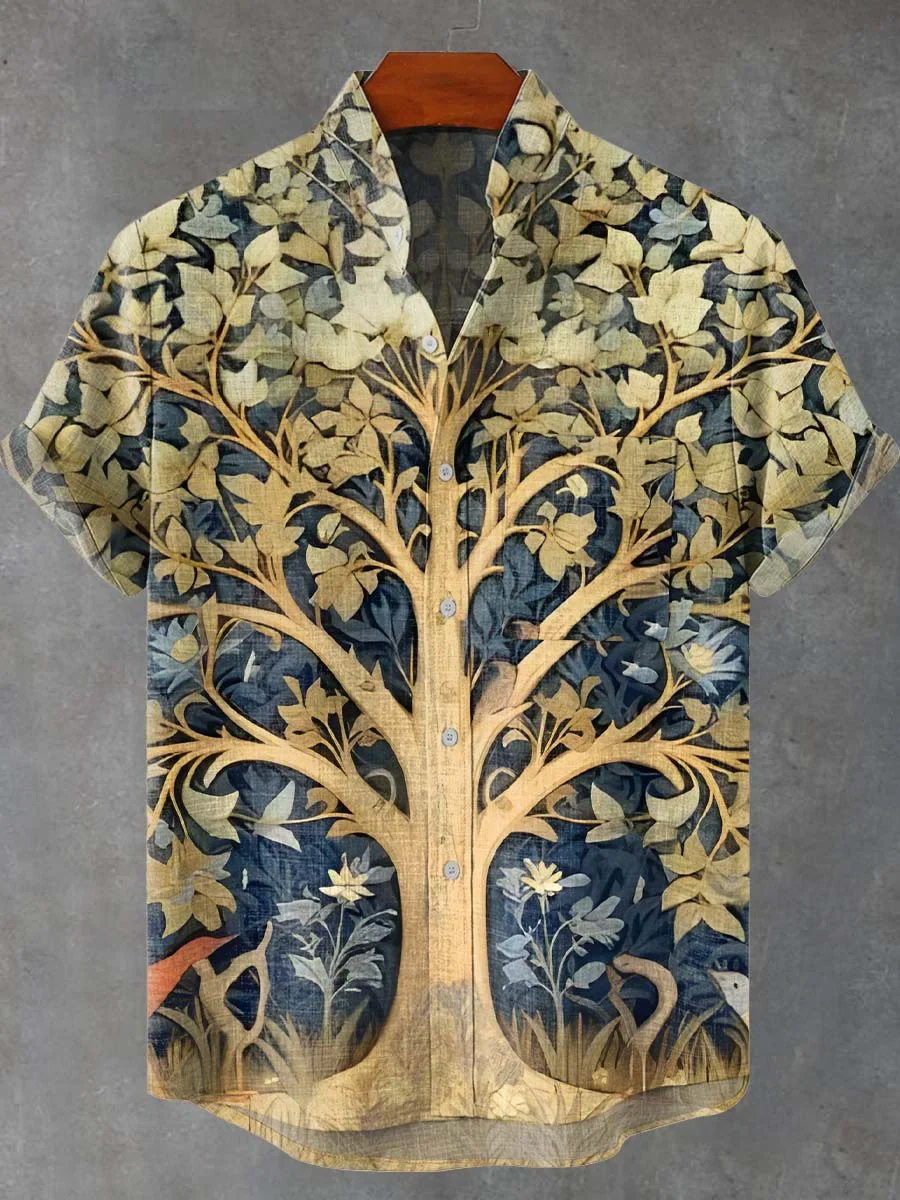 Retro Botanical Vintage Print Short Sleeve Shirt