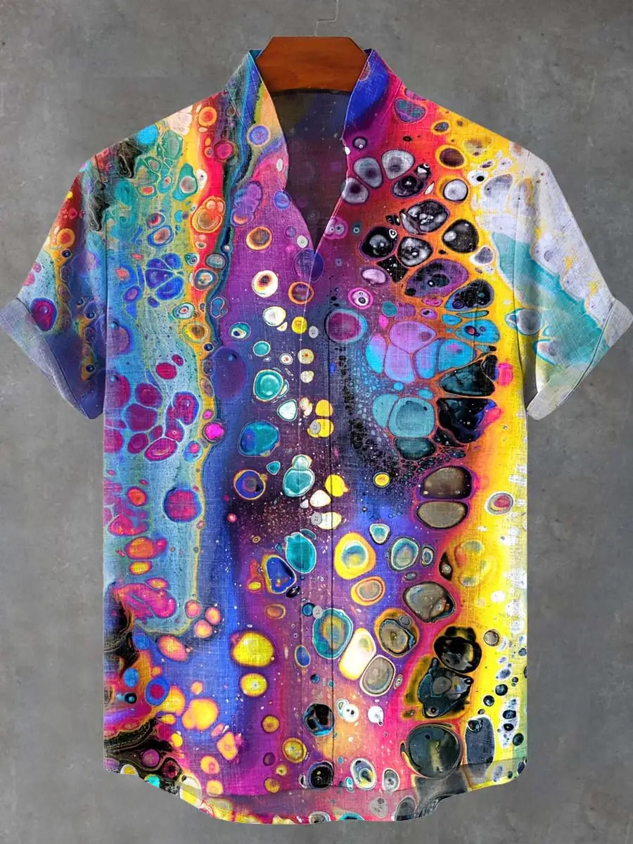 Retro Water Wave Art Short Sleeve Shirt