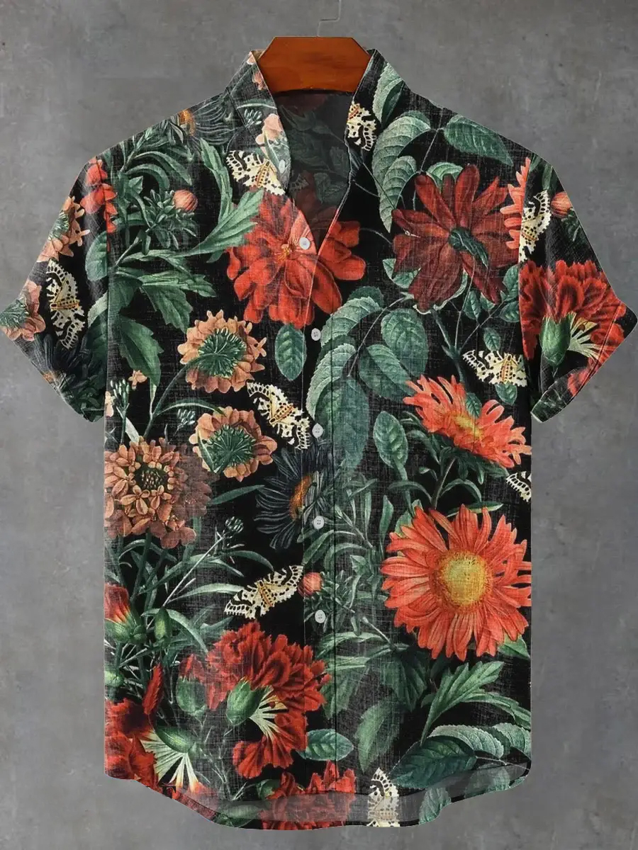 Tropical Floral Pattern Short Sleeve Shirt