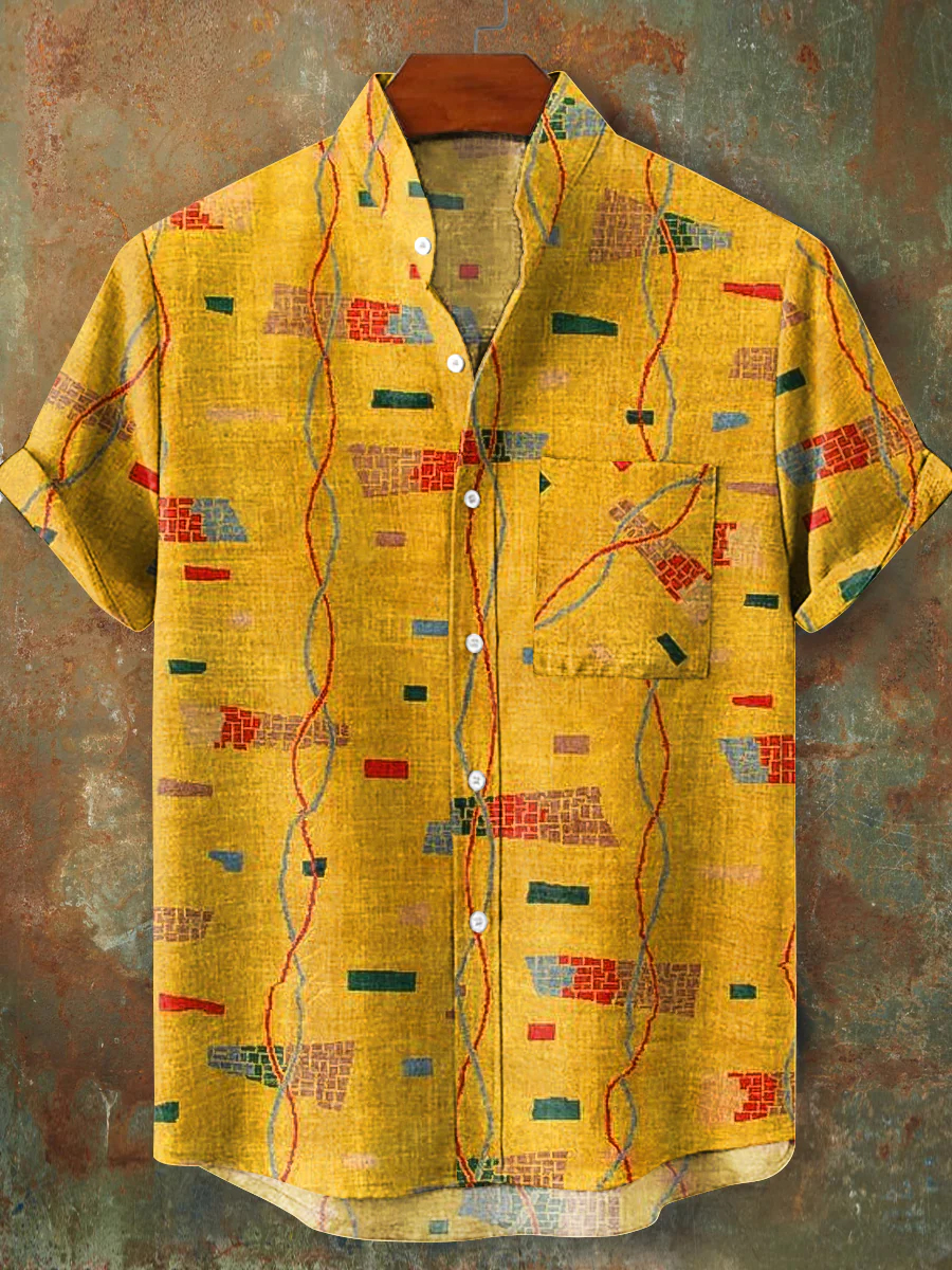 Ethnic Geometric Pattern Short Sleeve Shirt
