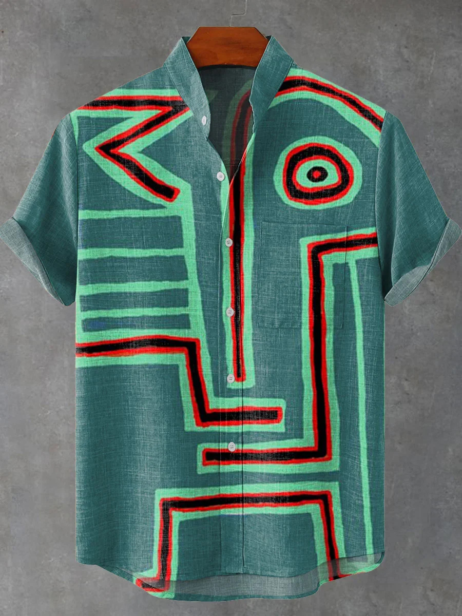 Color Block Oil Painting Design Casual Shirt