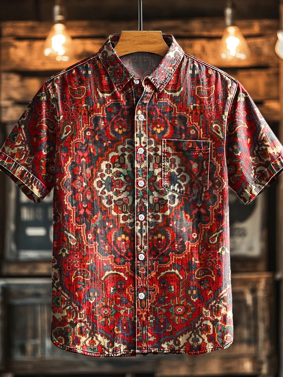 Ethnic Geometric Pattern Short Sleeve Shirt
