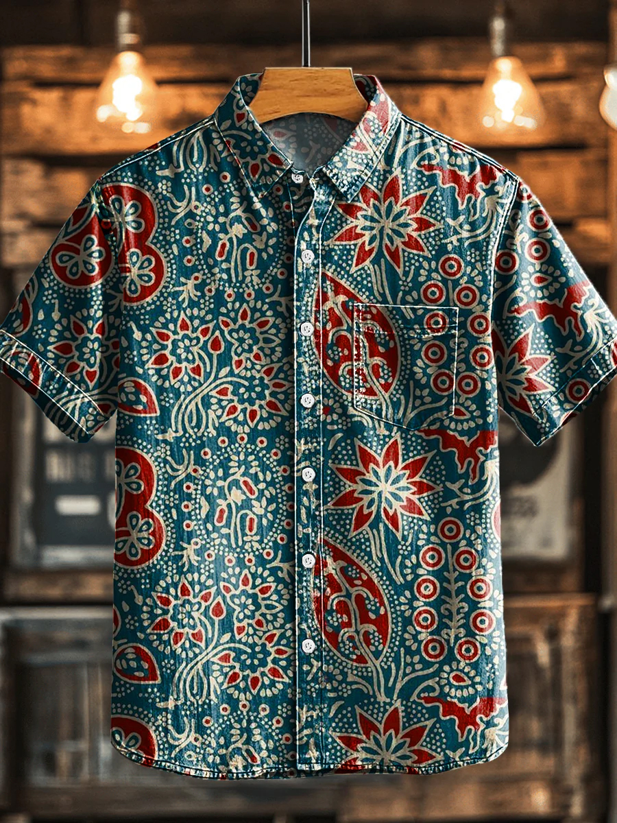 Vintage Floral Print Short Sleeve Shirt