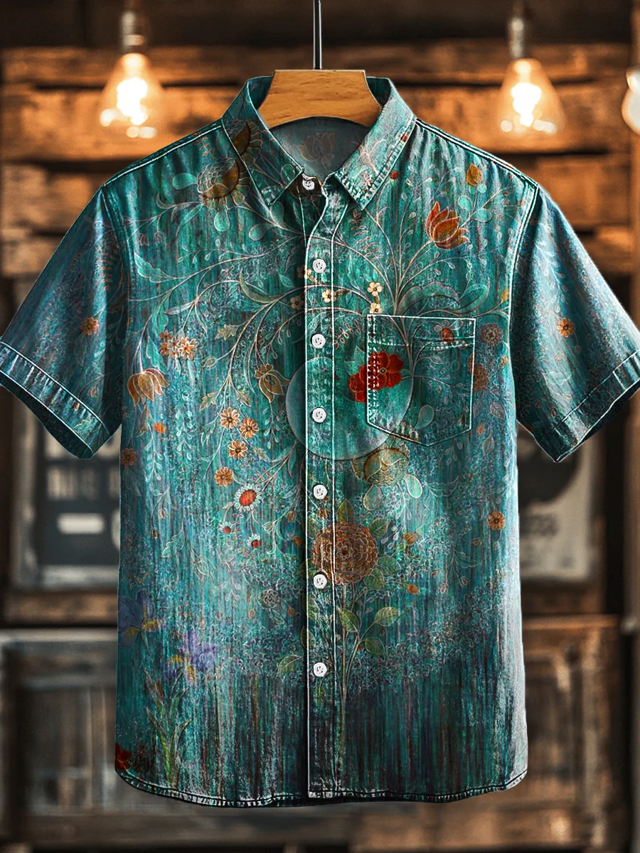 Vintage Floral Print Short Sleeve Shirt