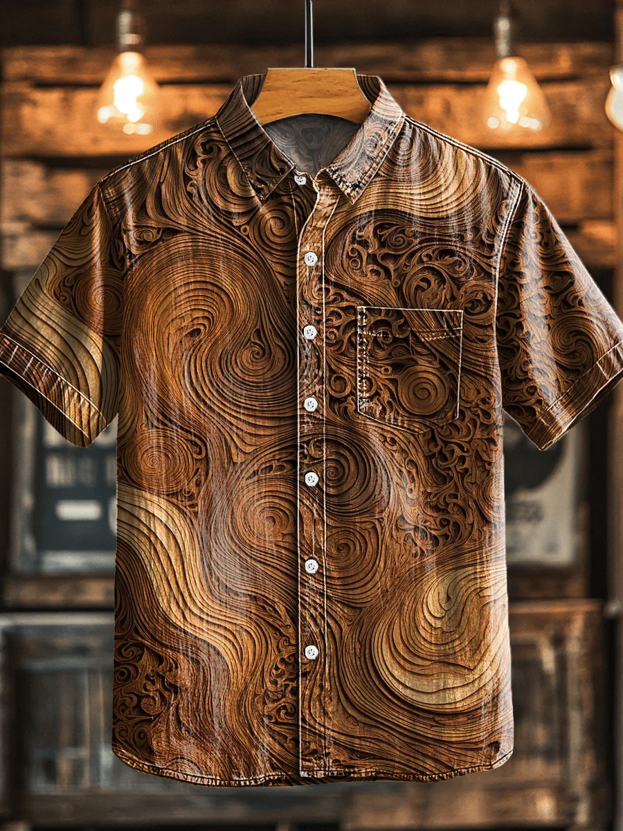Retro Colorful Textured Print Casual Shirt