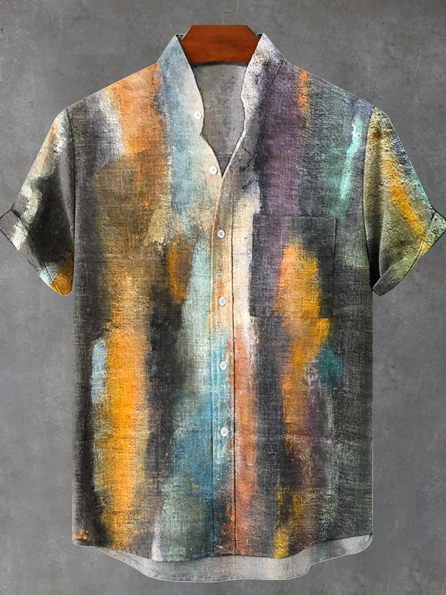 Gradient Color Block Short Sleeve Shirt
