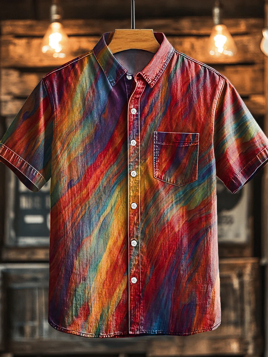 Vintage Rainbow Art Print Short Sleeve Shirt