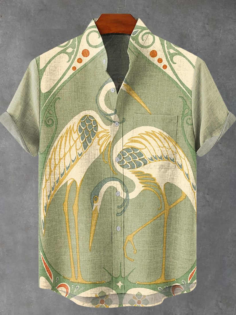 Japanese Art Crane Pattern Summer Shirt