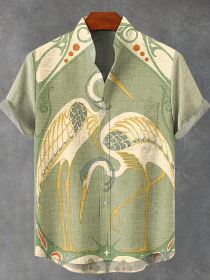 Japanese Art Crane Pattern Summer Shirt