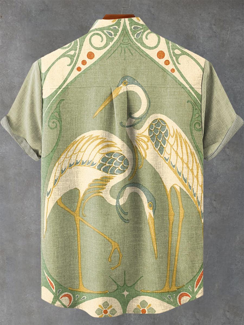 Japanese Art Crane Pattern Summer Shirt