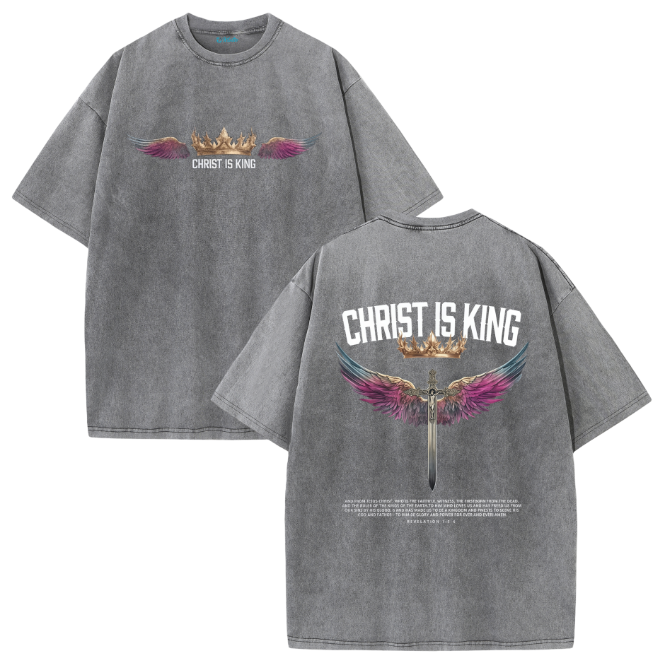 Christ Is King Shirt – Stand Strong in Faith | Vintage Washed Oversized Tee