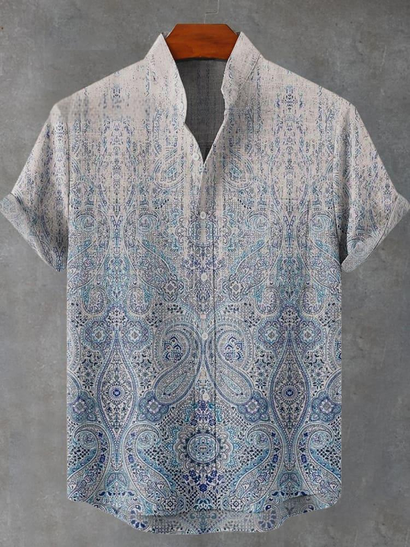 Gradient Blue Ethnic Print Casual Shirt