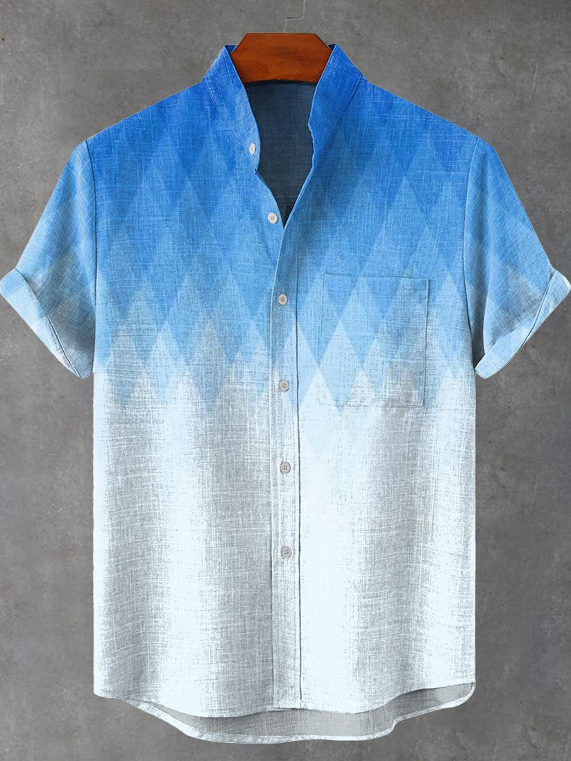 Blue Geometric Gradient Print Shirt