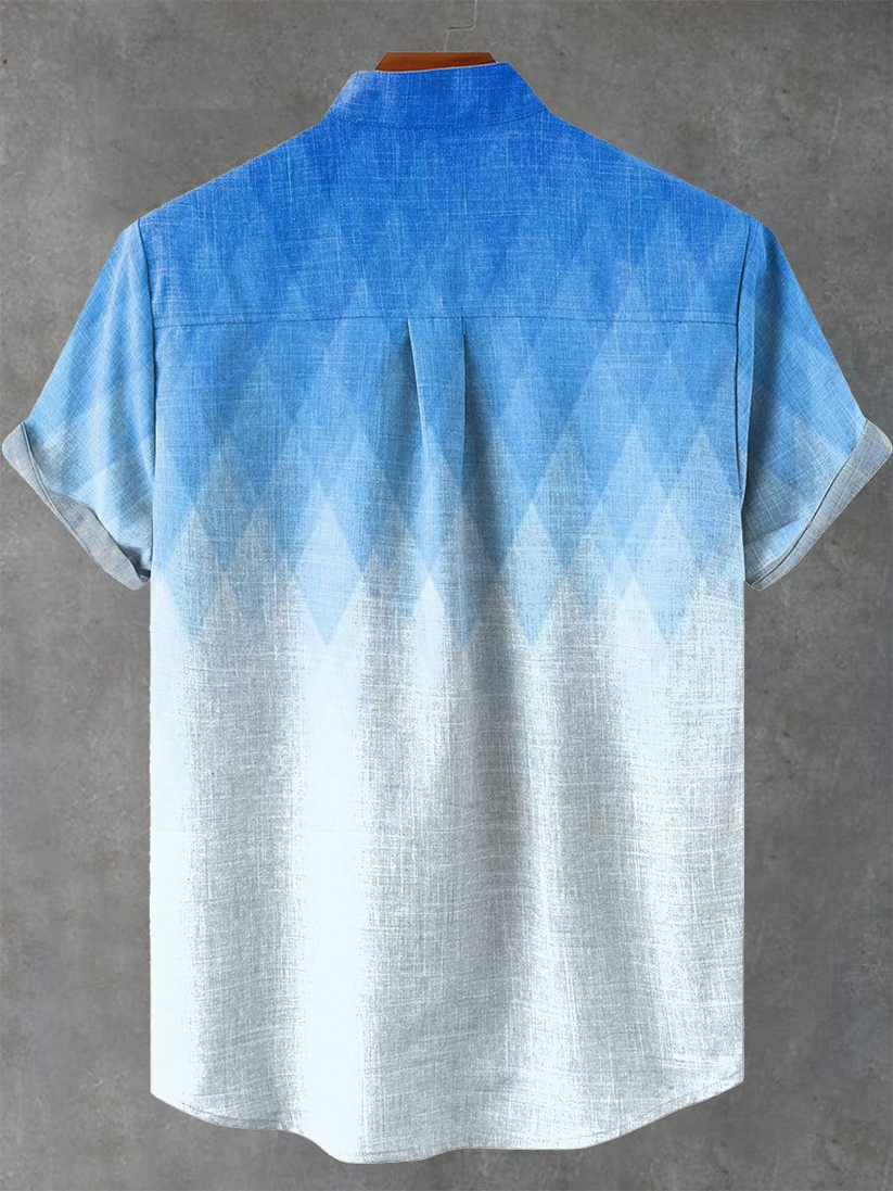 Blue Geometric Gradient Print Shirt