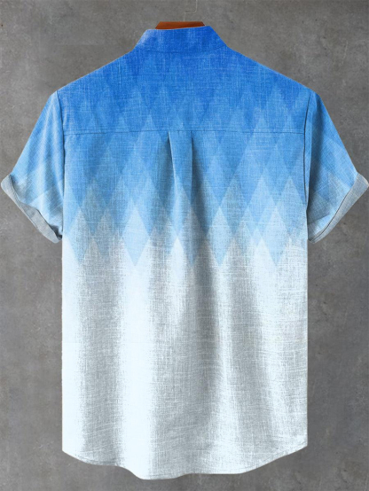 Blue Geometric Gradient Print Shirt