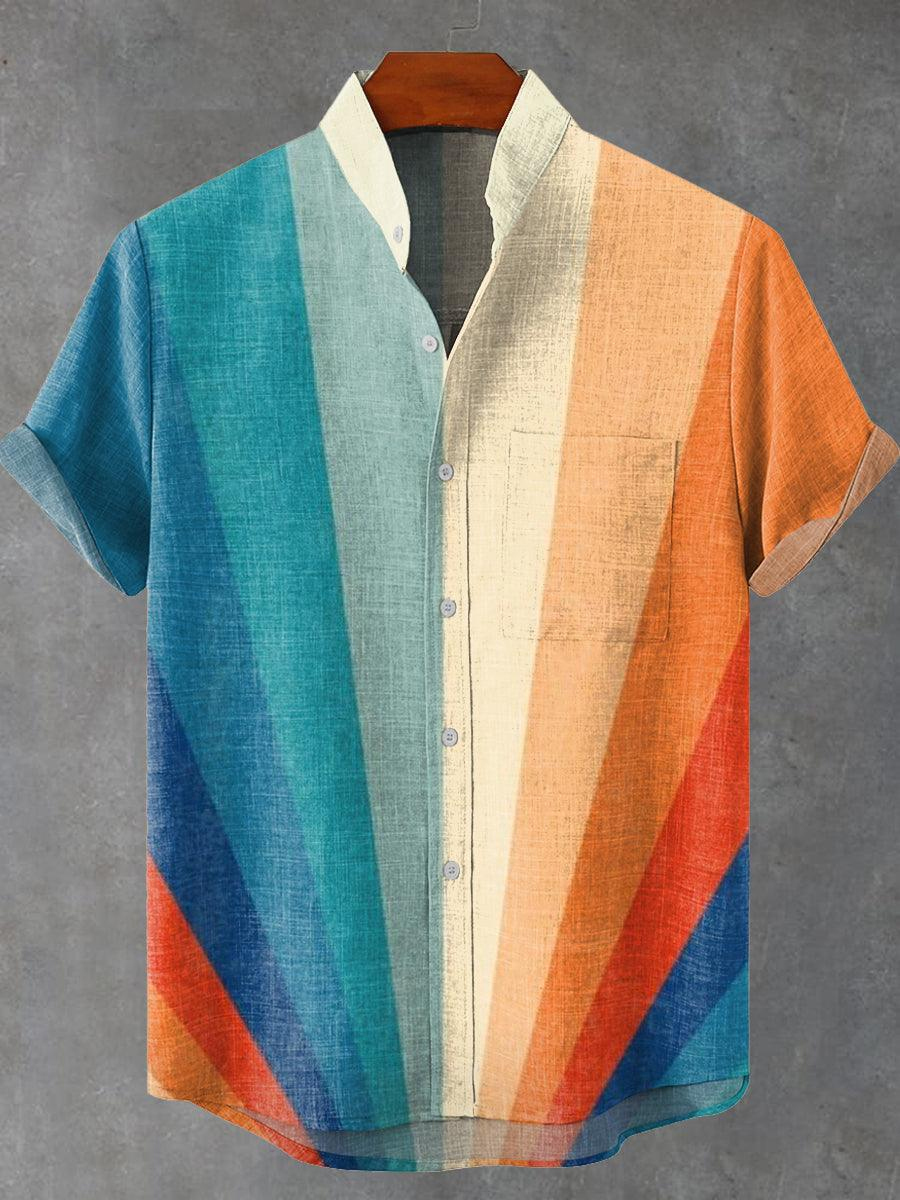Vintage Rainbow Abstract Print Short Sleeve Shirt
