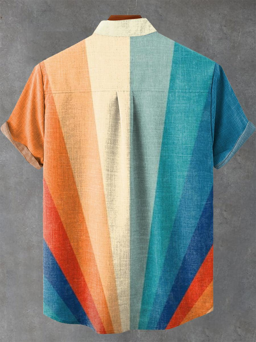 Vintage Rainbow Abstract Print Short Sleeve Shirt
