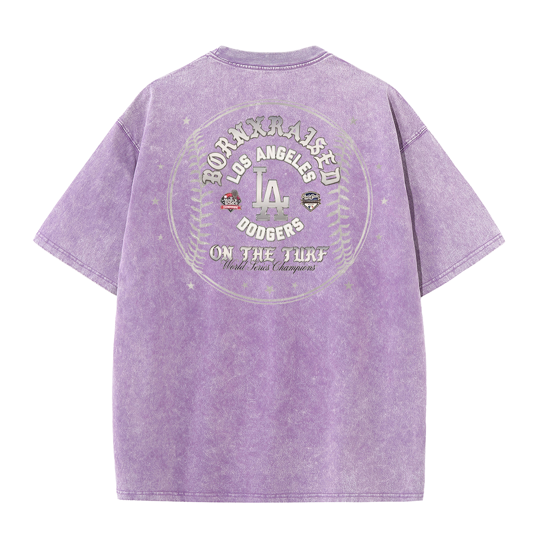 Vintage LA Circle Logo Washed T-Shirt – Retro Baseball Graphic Streetwear Tee