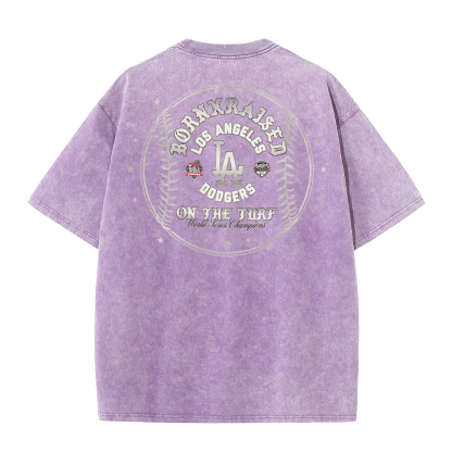 Vintage LA Circle Logo Washed T-Shirt – Retro Baseball Graphic Streetwear Tee