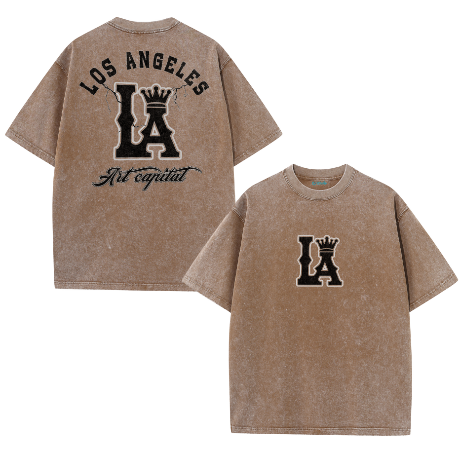 LA Letter Graphic Vintage Washed T-Shirt – Los Angeles Streetwear Unisex Tee